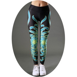 Buy warm leggings Blue Сhrysanthemum. Image.